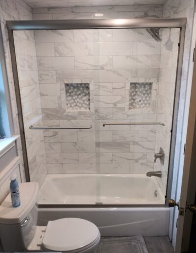 Shower Glass Door with Silver Frame and Handle