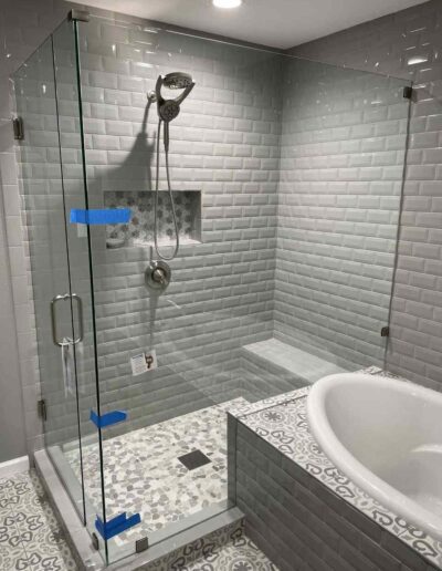 Bricked Wall Tile With Frameless Shower Door
