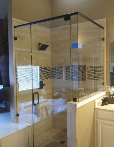 Neutral Bathroom With Pivot Semi Frameless Shower Door