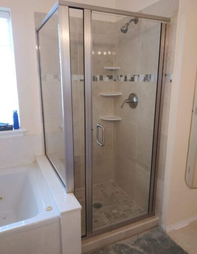 Small Shower With Pivot Framed Shower Door