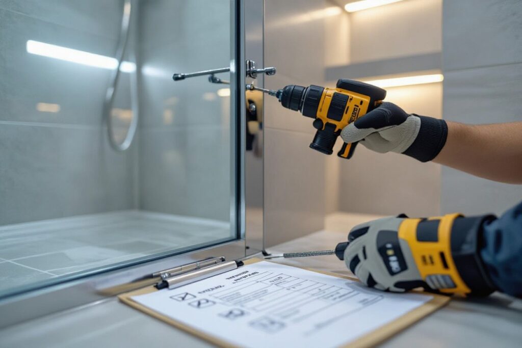 man working for glass shower door installation